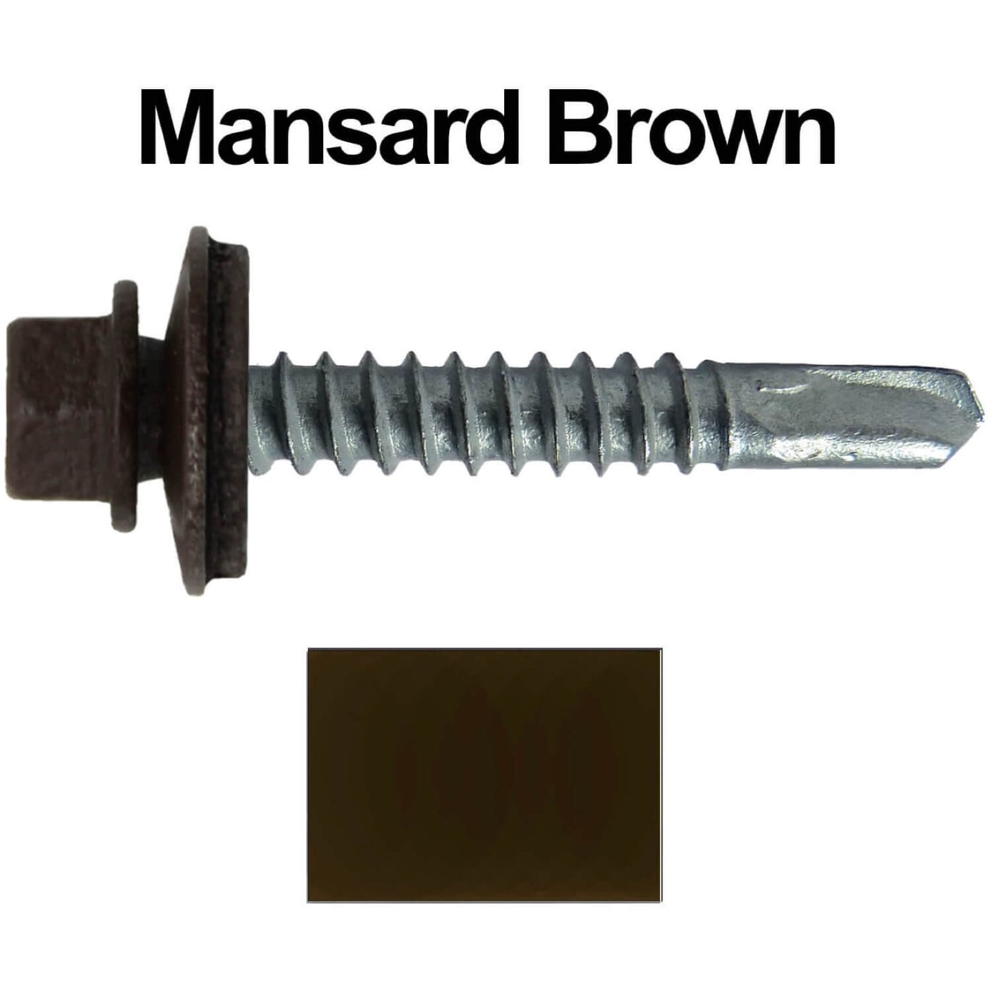 #12x1-1/2" Metal to Metal Type #3 Metal Roofing Screws- Hex Head Drill Point - 9/16" EPDM Washer. Colored head.