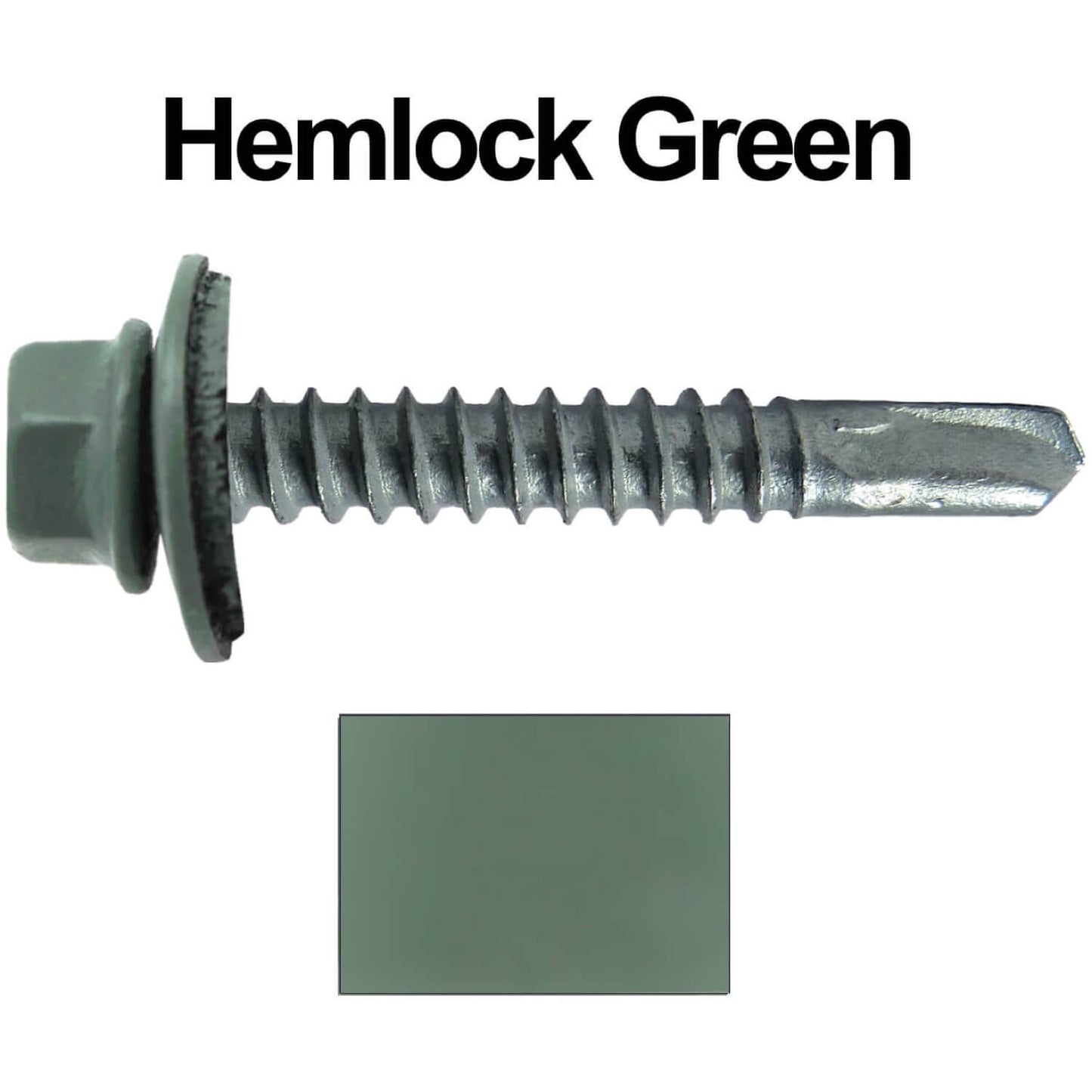 #12x1-1/2" Metal to Metal Type #3 Metal Roofing Screws- Hex Head Drill Point - 9/16" EPDM Washer. Colored head.