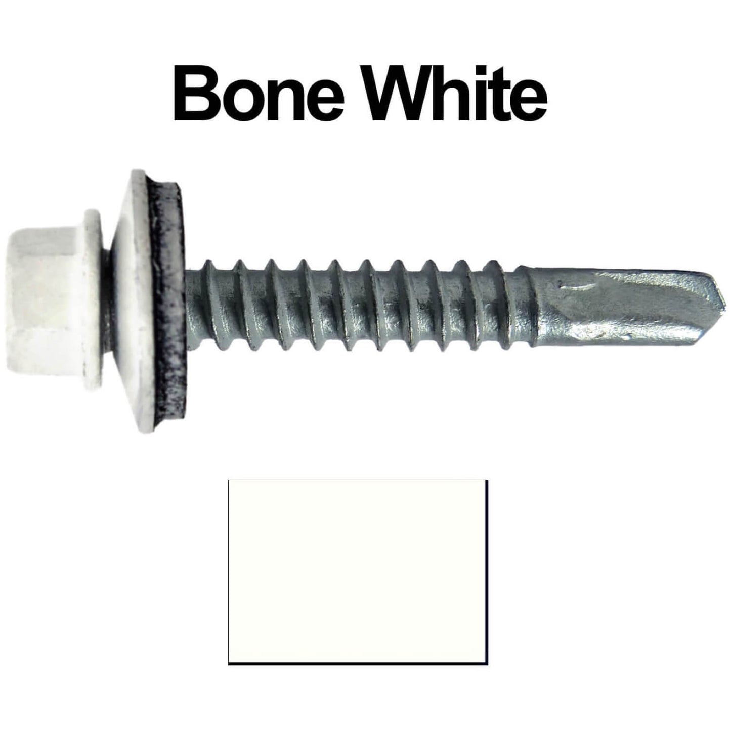 #12x1-1/2" Metal to Metal Type #3 Metal Roofing Screws- Hex Head Drill Point - 9/16" EPDM Washer. Colored head.
