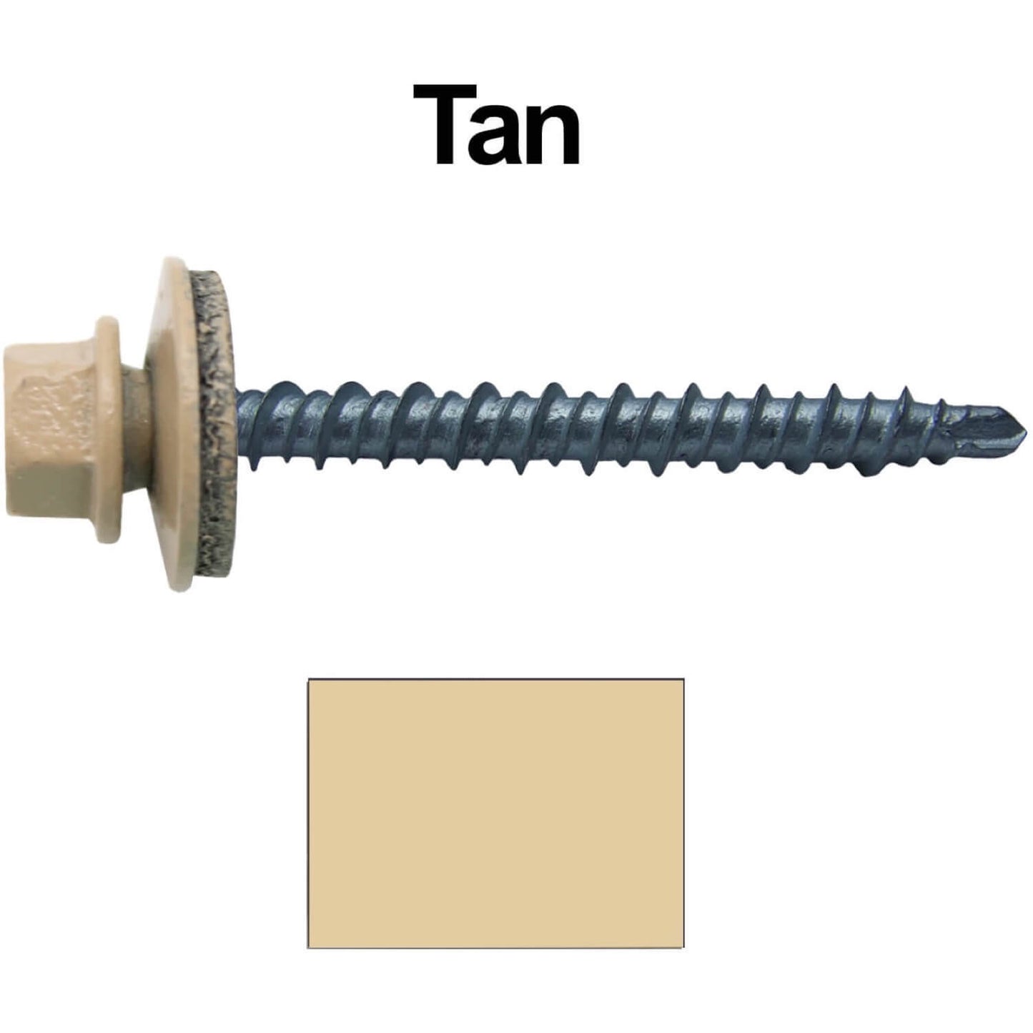 10 x 2" - Mini Driller Sheet Metal Roofing Screw - Hex Washer Head - Self starting metal to wood siding screws. EPDM washer. Colored head.