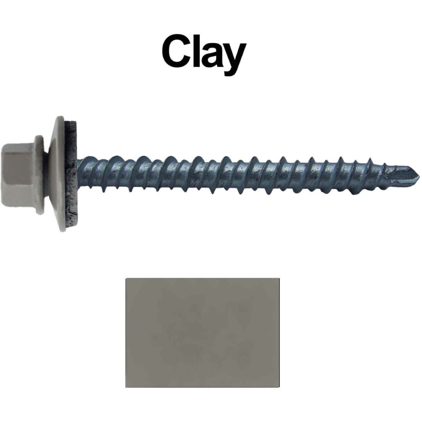 10 x 2" - Mini Driller Sheet Metal Roofing Screw - Hex Washer Head - Self starting metal to wood siding screws. EPDM washer. Colored head.