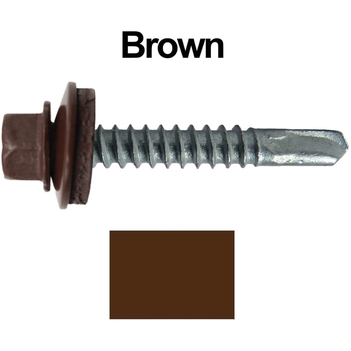#12x1-1/2" Metal to Metal Type #3 Metal Roofing Screws- Hex Head Drill Point - 9/16" EPDM Washer. Colored head.