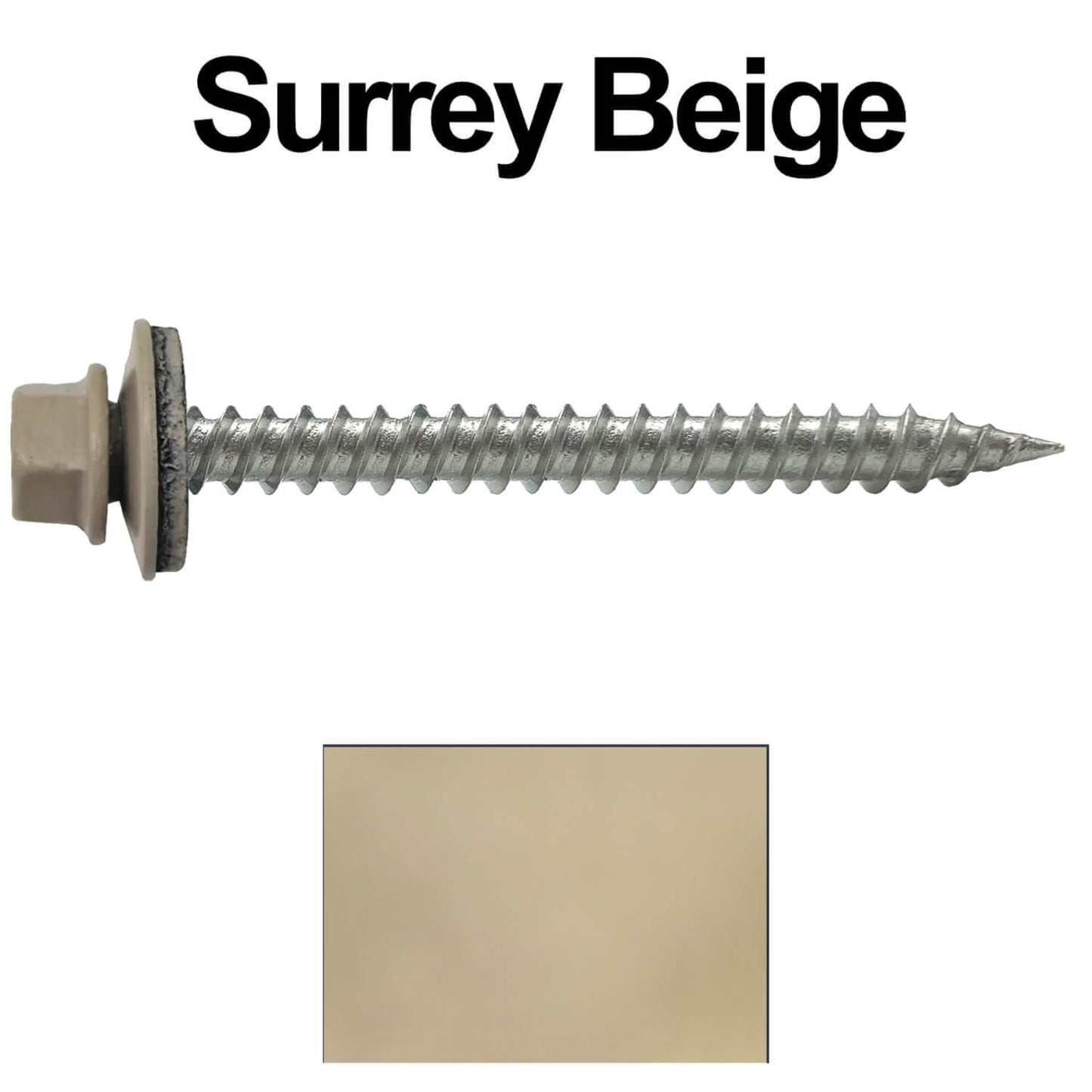 #9 x 2" Stainless Steel Metal Roofing Screws - Hex Washer Head - Self-Piercing (SP) tip metal to wood. EPDM washer. Colored head.