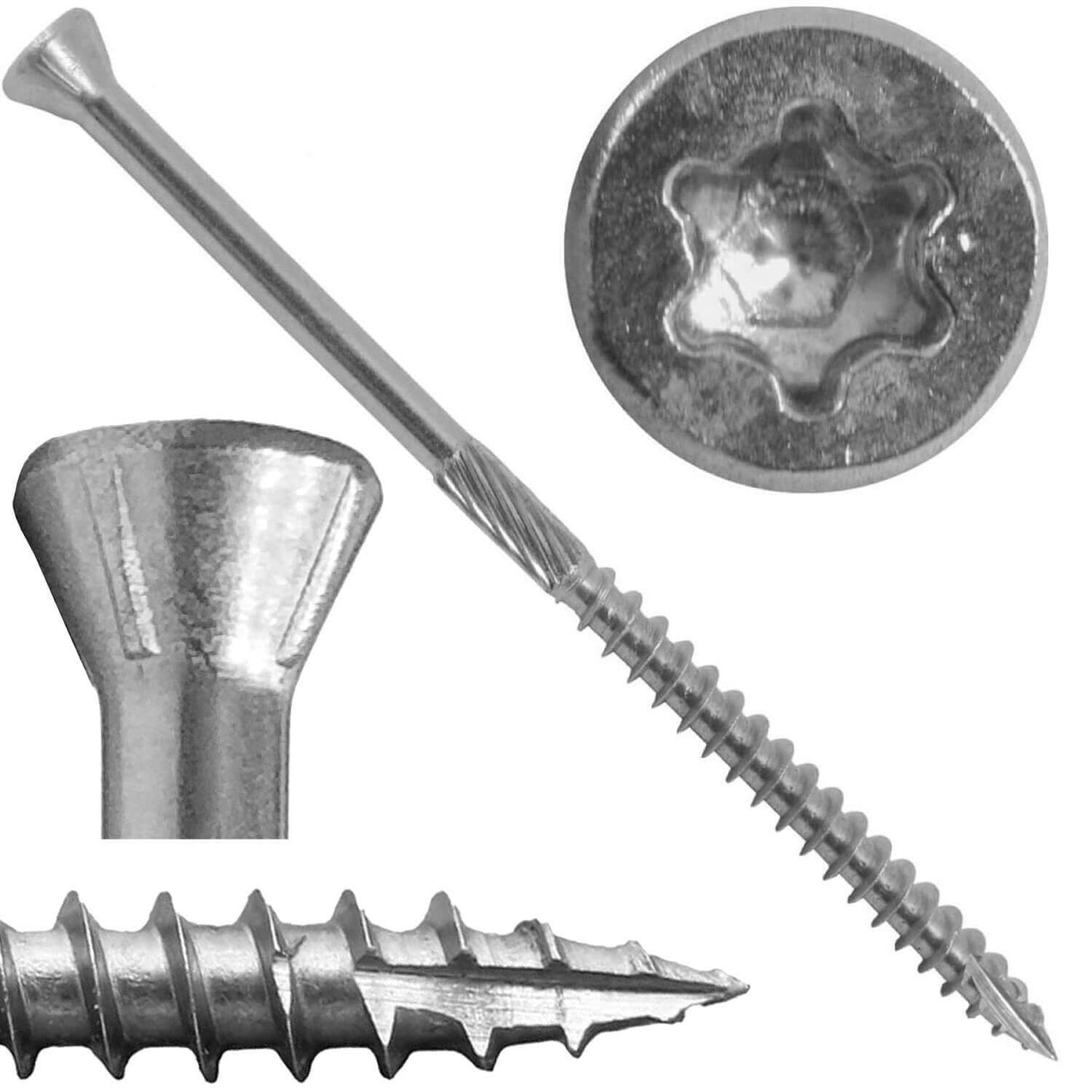 #9 Silver Star Stainless Steel TRIM HEAD Screw Torx/Star Head - Stainless Steel TRIM HEAD Wood Screws