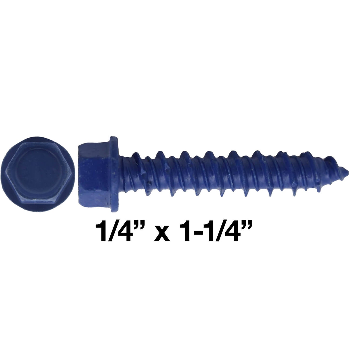 Blue Carbon Steel Hex Head Concrete Anchor Screws. Carbon Steel Hardened - Interior & Exterior Coated Rust and Corrosion Resistant Screws