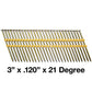 21 Degree Collated Nails - Vinyl coated framing nails in Smooth Shank and Ring Shank Galvanized.