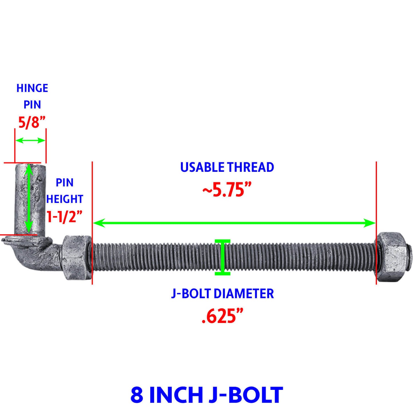 J-Bolt Post Hinge - Hinge Bolts Thru the Post Includes Nuts - J-Bolt Hinge has 5/8" Male Pin - Fence Bolt Though Post Hinge