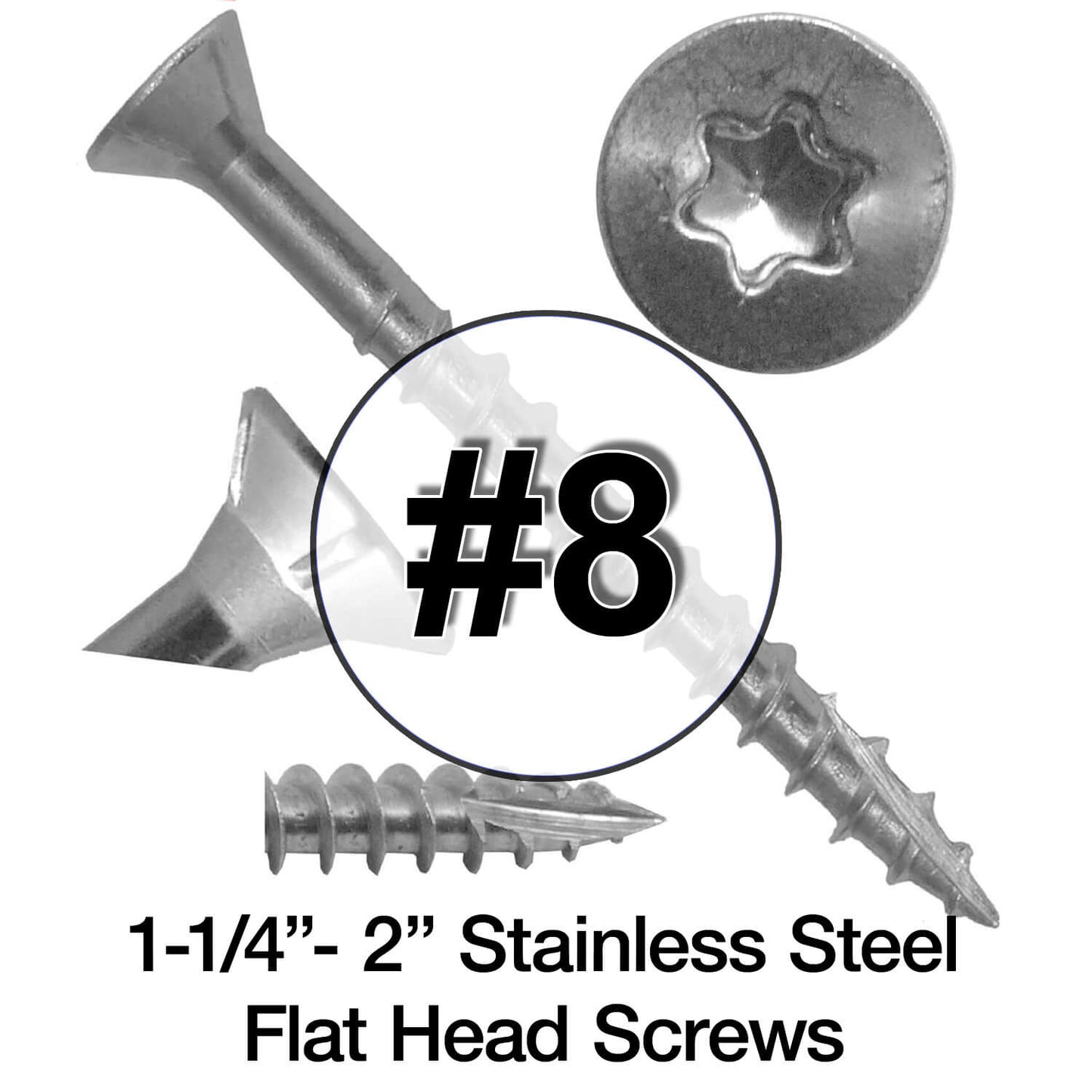 #8 Torx/Star Drive Head - 300 Grade Stainless Steel Torx/Star Drive Wood Screws - Silver Star Stainless Steel Wood Screw