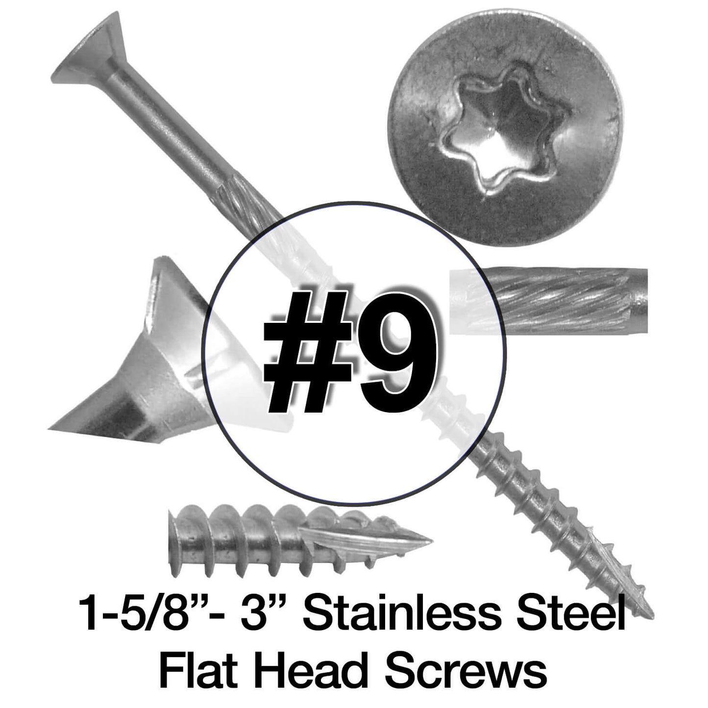 #9 Silver Star Stainless Steel Wood Screw Torx/Star Drive Head - Grade 300 Series Stainless Steel Torx/Star Drive Wood Screws