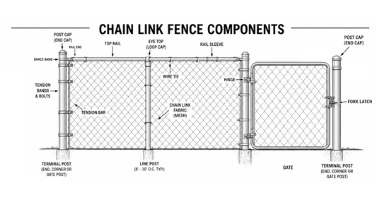 Chain link fence and gate parts diagram