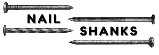 Smooth, ring, and screw nail shanks illustrated