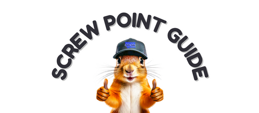 smiling Jake Sales squirrel with Screw Point Guide banner overhead