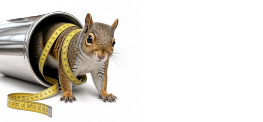 Squirrel inside a metal pipe with a tape measure
