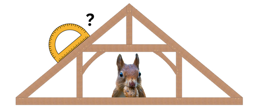 Roof framing with a protractor to measure slope