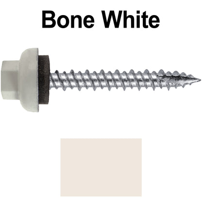 10x1-1/2" HI-LO Zinc Aluminum Cap Metal Roofing Screws  - BONE WHITE (CLEARANCE)