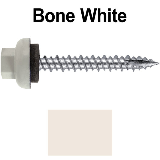 10x1-1/2" HI-LO Zinc Aluminum Cap Metal Roofing Screws  - BONE WHITE (CLEARANCE)