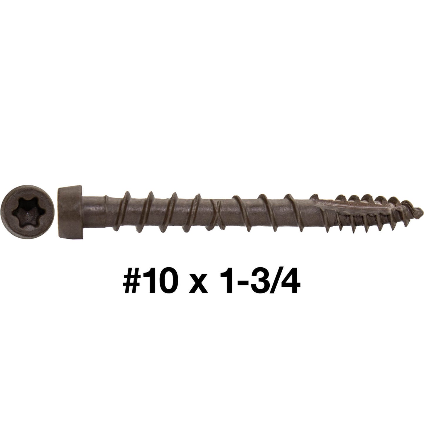 10 x 1-3/4"  Composite Decking Screws. Exterior Coated, Pressure Treated and ACQ Lumber Compatible. Use T20 Torx/Star Dive Bit