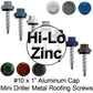 10 X 1" Zinc Aluminum Cap Roofing Screws  HI-LO THREAD Mini Driller Zinc Plated Carbon Steel Shank - EPDM Washer