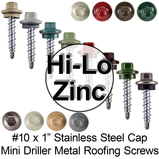 #10 x 1" Metal Roofing Screws Mini Driller STAINLESS HEX / ZINC Sheet Metal Roof Screw.