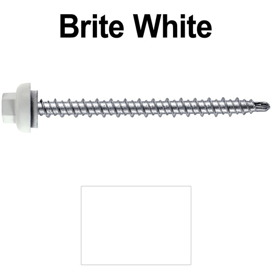 10x2-1/2" HI-LO Zinc Aluminum Cap MINI-DRILLER Metal Roofing Screws  - BRITE WHITE (CLEARANCE)