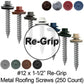 12 x 1-1/2" Metal Roofing Screw: (250) Hex Re-Grip Sheet Metal Roof Screw. Sharp Point metal to wood siding screws. 5/8" EPDM washer.