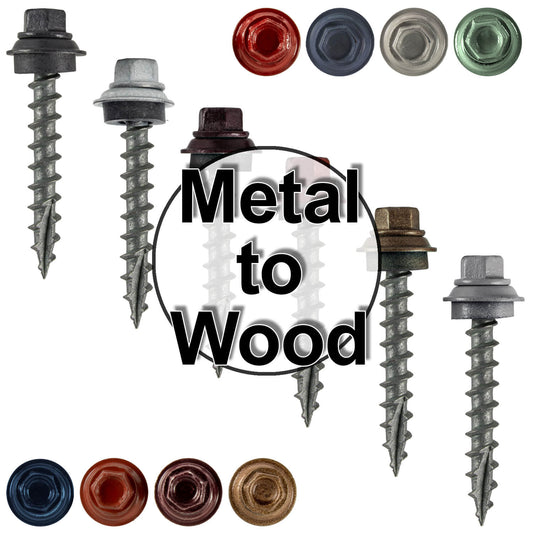 12 X 1-1/2" Metal Roofing Screws For OSB and Plywood - Galvanized Metal to Wood Type 17 Tip - 1/4" Hex Head - Assembled EPDM Washer