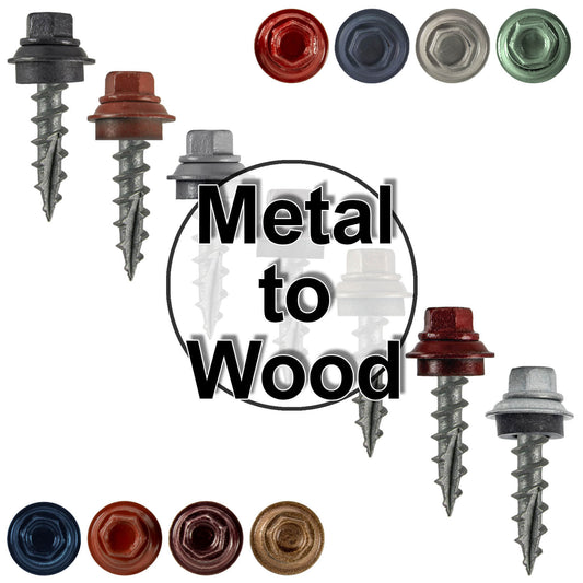 12 X 1"  Metal Roofing Screws For OSB and Plywood - Galvanized Metal to Wood Type 17 Tip - 1/4" Hex Head - Assembled EPDM Washer
