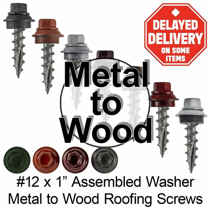 12 X 1"  Metal to Wood  ROOFING SCREW For OSB AND PLYWOOD - 1/4" Hex Head - Assembled Washer - Galvanized -- Type 17 Tip