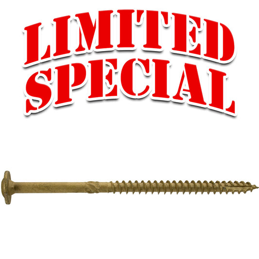 Jake Sales #15 x 5" Construction Lag Screw - Torx/Star Drive Heavy Duty Structural Lag Screw - ACQ Compatible - Modified Truss Washer Head (OVERSTOCK)