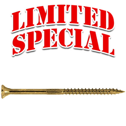 #9 x 3" Gold Star Wood Screw, T-25 Torx Drive, Flat Head (OVERSTOCK)