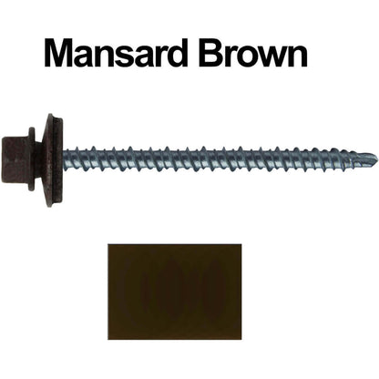 #10 x 3" Mini Driller Sheet Metal Roofing Screw - Hex Washer Head -  Self starting metal to wood siding screws. EPDM washer. Colored head.