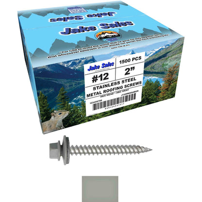 12 x 2"  Stainless Steel Metal Roofing Screw - Hex ReGrip Washer Head - Self starting/self tapping - EPDM washer. Colored head.