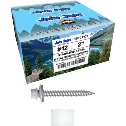 12 x 2"  Stainless Steel Metal Roofing Screw - Hex ReGrip Washer Head - Self starting/self tapping - EPDM washer. Colored head.