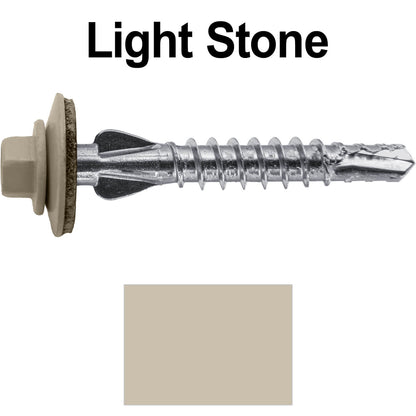 12 X 1-1/2" PFP STAINLESS STEEL Fastener - 1/4" Washer Hex Head - #3 Drill Point Tip -  For Polycarbonite, Fiberglass and PVC sheeting. Colored head.