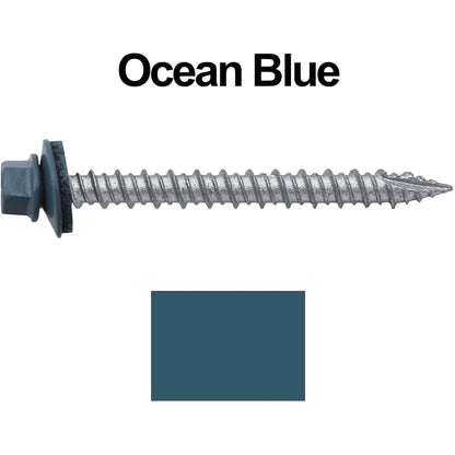 #10 x 2" Metal ROOFING SCREWS - Hex Washer Head - Self starting/self tapping - EPDM washer. Colored head.