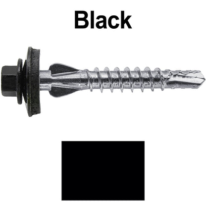 12 X 1-1/2" PFP STAINLESS STEEL Fastener - 1/4" Washer Hex Head - #3 Drill Point Tip -  For Polycarbonite, Fiberglass and PVC sheeting. Colored head.