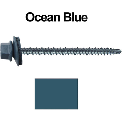 #10 x 3" Mini Driller Sheet Metal Roofing Screw - Hex Washer Head -  Self starting metal to wood siding screws. EPDM washer. Colored head.