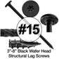 #15 Black Wafer Head Structural Lag Screws. Used for Log Construction, Timber Framing, Laminated Beams and Pole Barns Among Other Uses. T-30 Torx/Star Drive