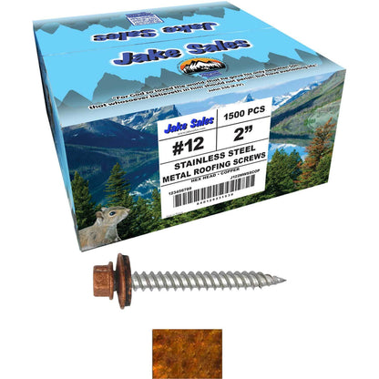 12 x 2"  Stainless Steel Metal Roofing Screw - Hex ReGrip Washer Head - Self starting/self tapping - EPDM washer. Colored head.