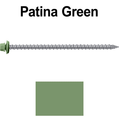 #10 x 4" Metal ROOFING SCREWS - Hex Washer Head - Self starting/self tapping - EPDM washer. Colored head.