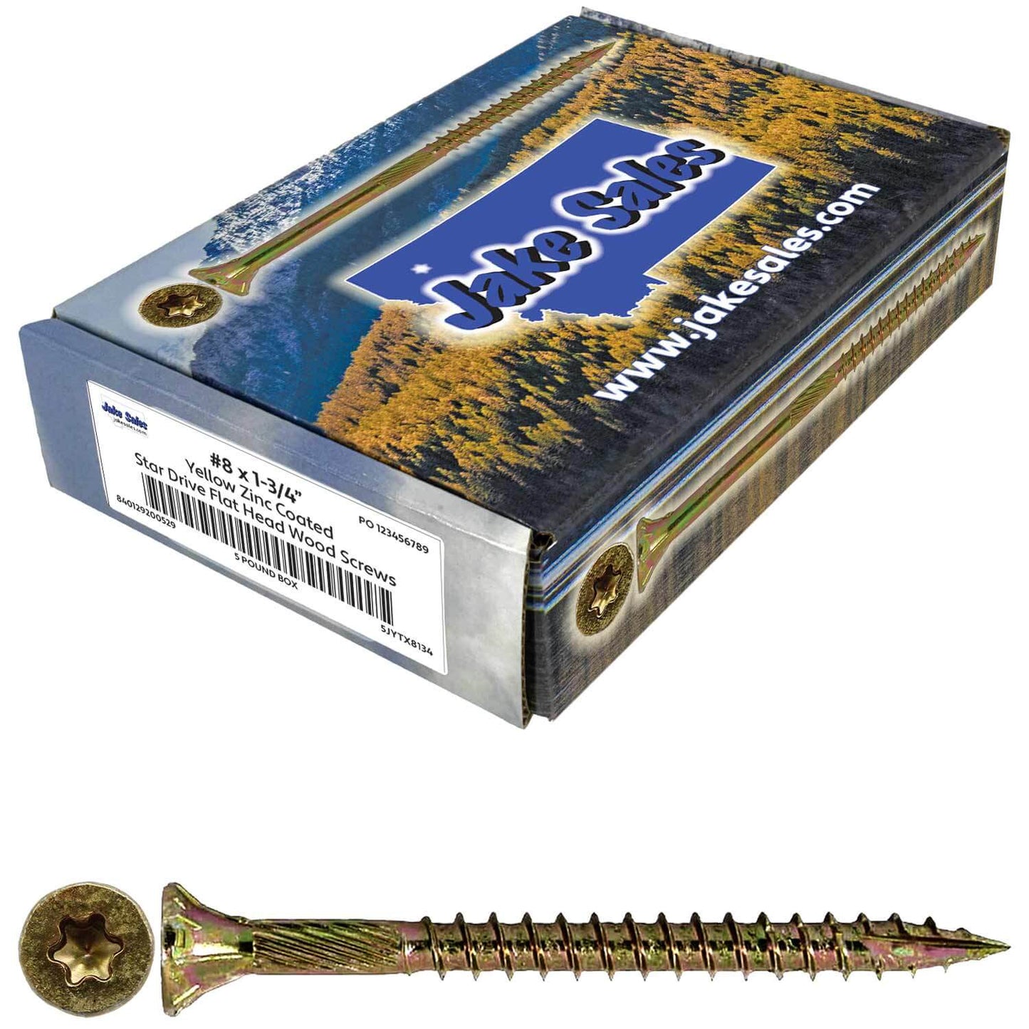 #8 Gold Star/Torx Drive Zinc Coated T-20 Flat Head Wood Screws