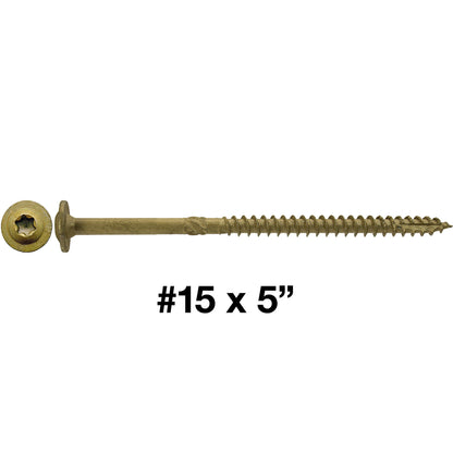 Jake Sales #15 x 5" Construction Lag Screw - Torx/Star Drive Heavy Duty Structural Lag Screw - ACQ Compatible - Modified Truss Washer Head (OVERSTOCK)