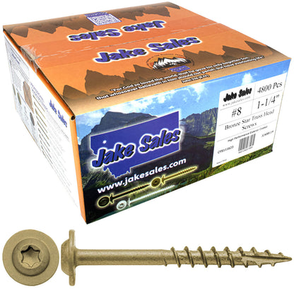 #8 Bronze Star Exterior Coated Modified Truss Head Cabinet Wood Screw Torx/Star Drive Head - Multipurpose Exterior Coated Torx/Star Drive Wood Screws