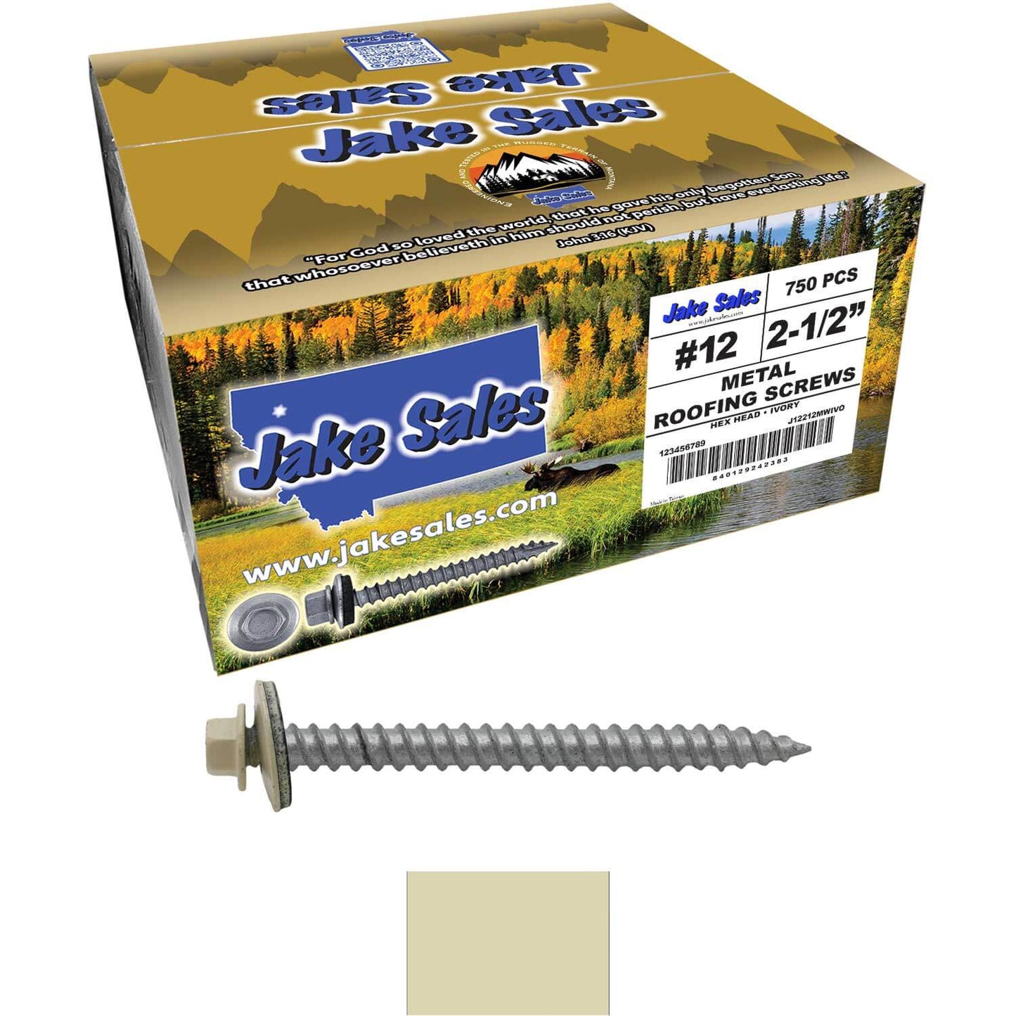 #12 x 2-1/2" RE-GRIP METAL ROOFING SCREWS - Hex Washer Head - Self starting/self tapping - EPDM washer. Colored head.