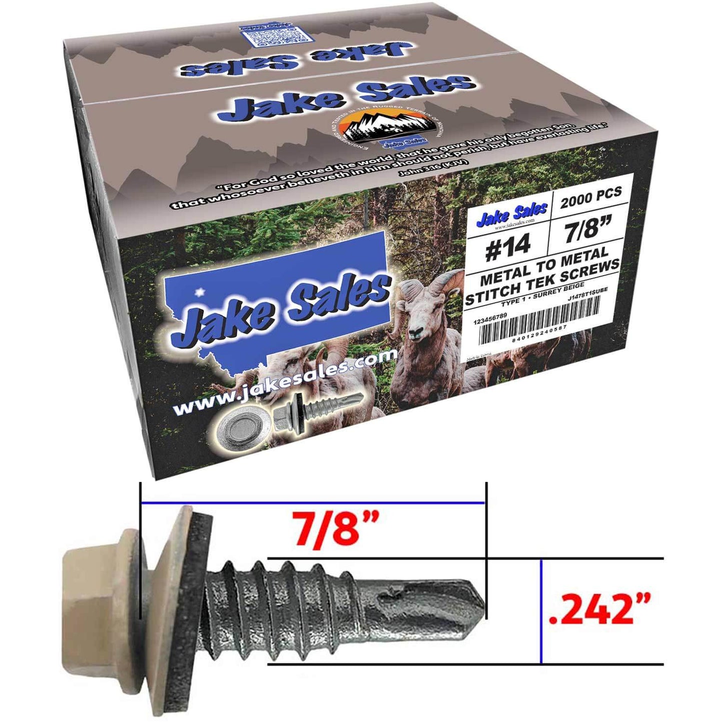 #14 x 7/8" Stitch Tek Metal to Metal Type #1 Roofing Screws - Hex Washer Head - Drill Point - 9/16" EPDM washer.
