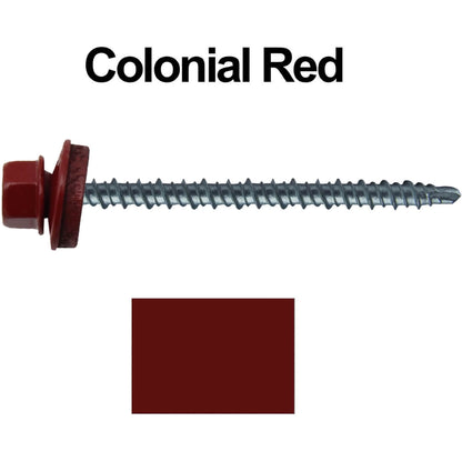 #10 x 3" Mini Driller Sheet Metal Roofing Screw - Hex Washer Head -  Self starting metal to wood siding screws. EPDM washer. Colored head.