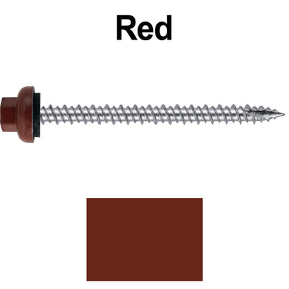 10 X 2-1/2" HI-LO Zinc Aluminum Cap Metal Roofing Screws - Hex Washer Head - Self starting/self tapping - EPDM washer. Colored head.