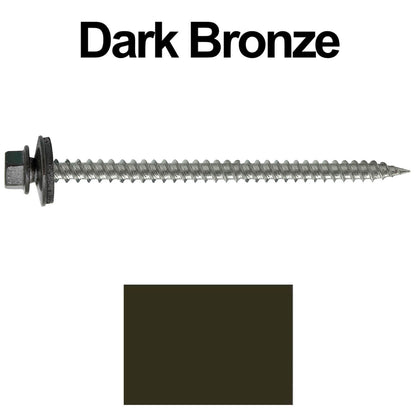 #9 x 3" Stainless Steel Metal Roofing Screws - Hex Washer Head - Self starting/self tapping - EPDM washer. Colored head.