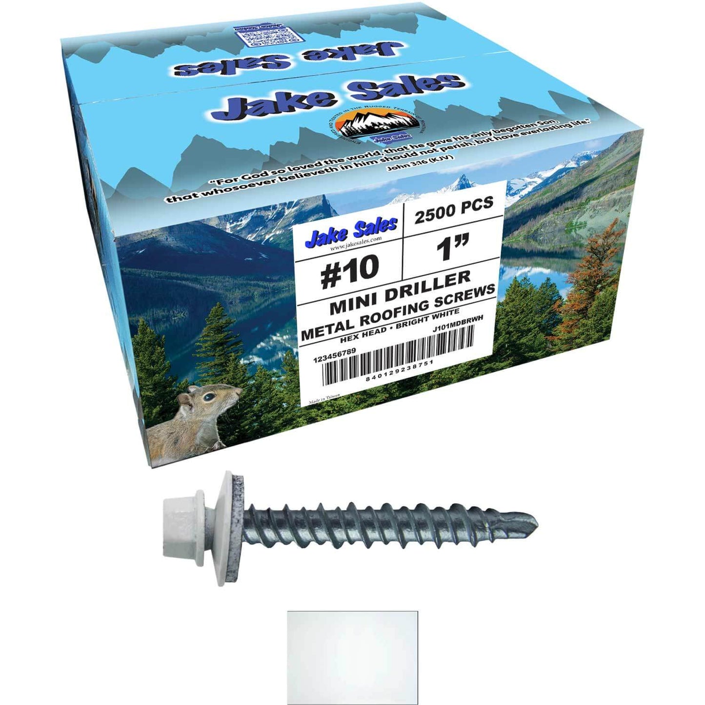 #10 x 1" Mini Driller Sheet Metal Roofing Screw - Hex Washer Head -  Self starting metal to wood siding screws. EPDM washer. Colored head.