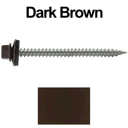 9 x 2-1/2" - Stainless Steel Metal Roofing Screws - Hex Washer Head -  Self starting metal to wood siding screws. EPDM washer. Colored head.